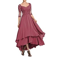 Mother of The Bride Dresses Lace A Line Wedding Guest Dresses for Women Long Sleeves Evening Gown Chiffon