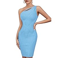 whoinshop Women's One Shoulder Cut Out Bodycon Dress Strappy Evening Party Club Bandage Dress