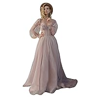 Fanciest Vintage Puffy Sleeve Prom Dresses Ball Gown for Women Formal Long Sleeve Backless Evening Gown
