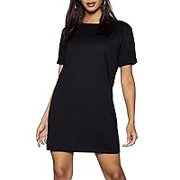 Fashion Star Women Baggy Oversized Short Sleeve Plain Longline T-Shirt Tunic Mini Dress