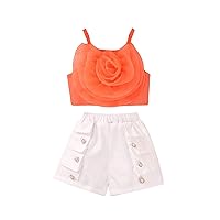Girl's 2 Piece Outfits Sleeveless 3D Flower Cami Top and Button Front Shorts Sets