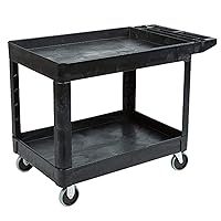 Rubbermaid Commercial Products 2-Shelf Utility/Service Cart, Medium, Lipped Shelves, Ergonomic Handle, 500 lbs. Capacity, Suitable for Warehouse, Garage, Cleaning, Manufacturing (FG452089BLA), Black