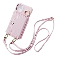 Crossbody Card Pocket Wallet Phone Case For iPhone 13 12 15 14 11 Pro XS Max X XR 7 8 Plus Leather with Ring,Pink,For iPhone 15 Pro Max