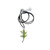 Miniblings Chameleon Necklace Pendant Reptile Lizard Iguana Green Handmade Fashion Jewellery Leather Necklace, Rubber