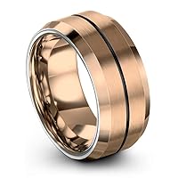 Tungsten Wedding Band Ring 10mm for Men Women Bevel Edge 18K Rose Gold Grey Black Center Line Brushed Polished