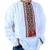 Vyshyvanka mens Ukrainian embroidered white shirt Bukovina Handmade linen Slavic wedding size XL