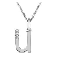 0.05 CT Round Created Diamond Accent Initial Letter U Pendant Necklace 14K White Gold Over