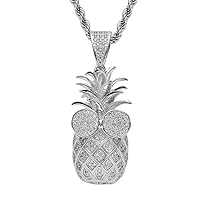 Iced Out Bling 3D Pineapple Pendant 18K Gold Plated Cubic Zirconia Next Hip Hop Jewelry with Stainless for Men Women.