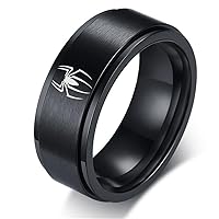 Black Spider Ring Mens Spinner Rings Halloween Spider Costume Jewelry for Party Gift Accessorise, Size 7-12