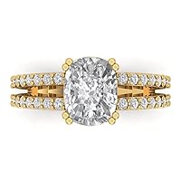 3.96 Ct Brilliant Cushion Cut Clear Simulated Diamond 14K Yellow Gold Solitaire with Accents Statement Ring