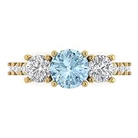 Clara Pucci 2 ct Round Cut Solitaire 3 stone Genuine Blue Simulated Diamond Engagement Promise Anniversary Bridal Ring 18K Yellow Gold
