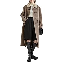 chouyatou Women's Single Breasted Duffle Wool Coat Fur Faux Collar Winter Long Toggle Coat