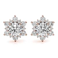 Round Cut Diamond SunFlower Stud Earrings Gifts for Her Moissanite Push Back Earrings 1.20ct Anniversary Jewelry Present for Wife, 925 Sterling Silver and Solid Gold