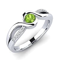 Peridot Round 4.00mm Bezel Set Byass Shank Ring | Sterling Silver 925 With Rhodium Plated | Beautiful Mini Bezel Set Ring For Women's and Girls