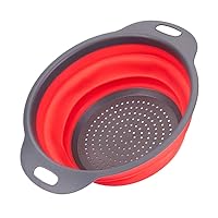 Space-Saver Folding Strainers - Round Collapsible Leaking Fruit Tray for Kitchen with Handles, Draining Colander Basket for Pasta, Vegetable and Fruit (Red) Strainer 1 Pcs