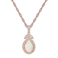 1.20 CT Round Created Opal & Cubic Zirconia Halo Pendant Necklace 14K Rose Gold Finish