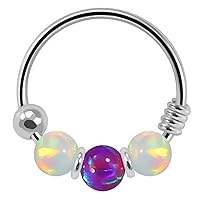 AB with Purple Opal Bead in Center 22 Gauge - 8mm Diameter 925 Sterling Silver Nose Ring Hoop Piercing Jewelry