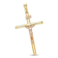 14k Yellow Rose Gold Religious Crucifix Pendant Solid Two Tone Jesus Chrisitian Charm Christ Genuine Jewelry 38 mm x 24 mm