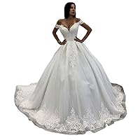 Women's Off Shoulder Bridal Ball Gowns with Train Lace up Corset Wedding Dresses for Bride 2022 Plus Size