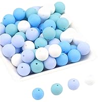 Promise Babe Silicone Beads Set 100pc 12mm Silicone Loose Beads DIY Necklace Bracelet Beads Set for Crafts Bracelet Jewelry Blue Round