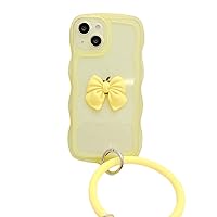 3D Bow Wavy Border Soft Phone Case with Bracelet for iPhone 13 12 11 Pro Max X XS XR SE 8 7 Plus Shell, Transparent Creative Cute Back Cover(12 Pro,Yellow)