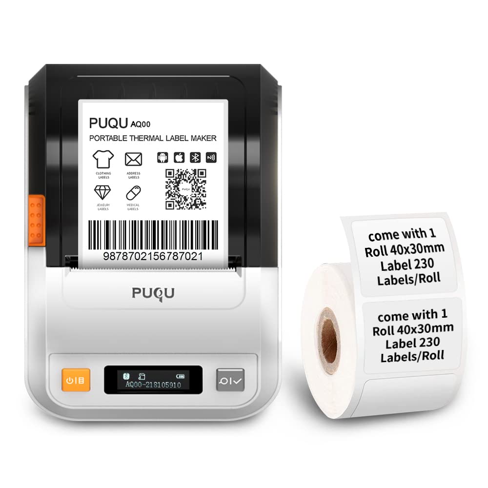 PUQU Label Maker | Portable Bluetooth Thermal Label Printer Q00 with Rechargeable Battery, Apply to Clothing, Jewelry, Retail, Mailing, Barcode and More, Compatible for Android & iOS System