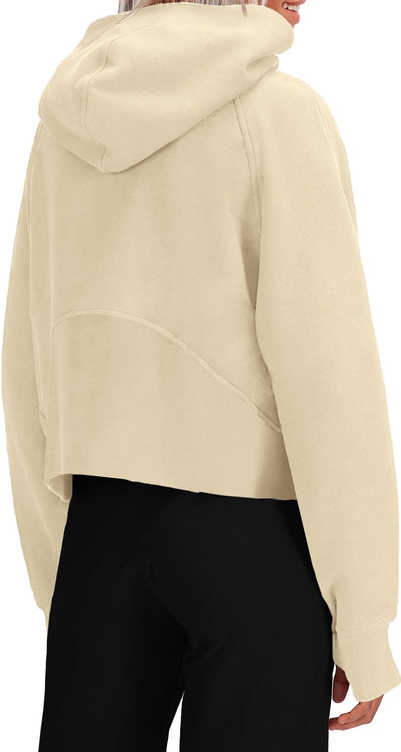 Women's Sweatshirts Fleece Lined Half Zipper Crop Pullover Tops