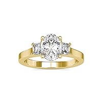 Certified 3 Stone Engagement Ring Studded with 1.6 Ct Brilliant Cut Oval Moissanite & 0.43 Ct Very Good Cut Baguette Moissanite Diamond in 18k White/Yellow/Rose Gold Promise Ring for Women (G-VS2)