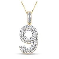 10K Yellow Gold Mens Diamond Stylish Number 9 Necklace Pendant 1-5/8 Ctw.