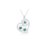 1.22 Cts Diamond & 1.20 Cts Natural Emerald Heart Pendant in 18K White Gold