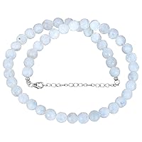 18 inch AAA Quality Natural Blue Fire Round Faceted Rainbow Moonstone Necklace With 925 Sterling Silver Lock/Chain Moonstone Stacking Necklace June Birthstone Necklace Gift