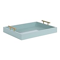 Kate and Laurel Lipton Decorative Modern Rectangular Tray, 17 x 12, Spa Blue and Gold, Chic Serving Tray for Storage, Organization, and Display