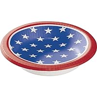 Patriotic Party Supplies | Paper Patriotic Stars 20 Oz. Bowls for 16 People | Stars & Stripes Design | Memorial Day, 4th of July, Veterans Day, Military Homecoming, Picnic or BBQ Tableware