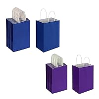 Oikss Each 50 Pack Small Blue & Purple Kraft Paper Gift Bags with Handles Bulk