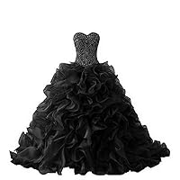 Women's Crystal Beaded Sweetheart Quinceanera Dresses Organza Ruffles for Sweet 16 Ball Gowns