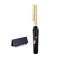 Electric Hot Comb Hair Straightener Comb Ceramic Pressing Comb for Black Hair Wigs with Anti Scald Case Dual Voltage and 60 Min Auto ShutOff T3 Hair Straightener (Gold, One Size)