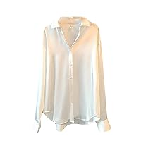 Elegant Imitation Silk Blouse Spring Women's Fashion Long-Sleeved Satin Blouse Retro Women Standing Street Shirt