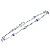 Gemstone and Natural Diamond Wave Link Birthstone Bracelet in 925 Sterling Silver (Available in Amethyst, Emerald, Blue Topaz and More)