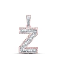 The Diamond Deal 10kt Two-tone Gold Mens Baguette Diamond Z Initial Letter Charm Pendant 1-7/8 Cttw