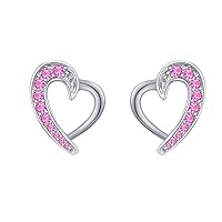 Women's Love Heart Pink Sapphire Stud Earring for Lover Sparkling Earring 14k Gold Over .925 Sterling Silver Studs for Women Girls