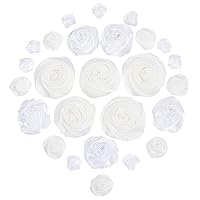 WADORN 26Pcs 3D Rose Flower Applique, 4 Sizes Satin Fabric Floral Sew on Patches Blooming Flower Bud Applique for DIY Sewing Craft Embroidery Clothes Wedding Dress Decoration Patches, White