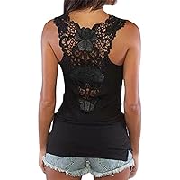 4Th of July Tank Tops Shirts for Women American US Flag Sleeveless Open Back Lace Cutout Top