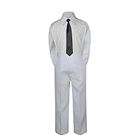 Leadertux 3pc Formal Baby Toddler Boys Satin Black Necktie White Pants Suits S-7