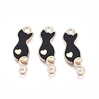 DanLingJewelry 100 pcs Enamel Cat Charms Findings Black Cat Charms Cat with Heart Charms for Bracelet Necklace Jewelry Making