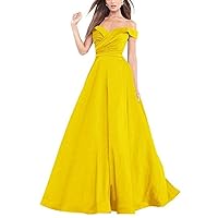 VeraQueen Women's A Line Strapless Prom Dress Long Drapped Satin Ball Gown Yellow