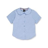 French Toast Big Girls' S/S Peter Pan Lace Trim Blouse (Sizes 7-20) - Blue,
