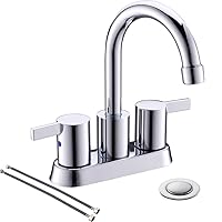 Phiestina 4 Inch Centerset 2 or 3 Holes 2 Handle Chrome Lead-Free Bathroom Faucet, Swivel Spout with Copper Pop Up Drain and 2 Water Supply Lines, BF015-1-C