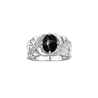 Classic Ring with 9X7MM Oval Gemstone & Diamonds – Radiant Birthstone Color Stone Jewelry for Women in Sterling Silver – Available in Sizes 5-13