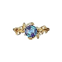Hexagon Cut Alexandrite Rings for Women 10K 14K 18K Gold Color-Change Alexandrite Engagement Promise Anniversary Ring Destiny Gift Jewelry for Her