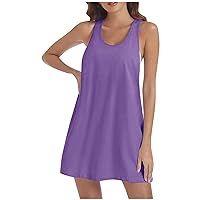Women's Deals Sale & Clearance Scoop Neck Tank Dress for Women, Summer Casual Pullover Tunic Dresses Cute Mini Sundress Beach Cover Up Sun Dresses Sale Items Purple